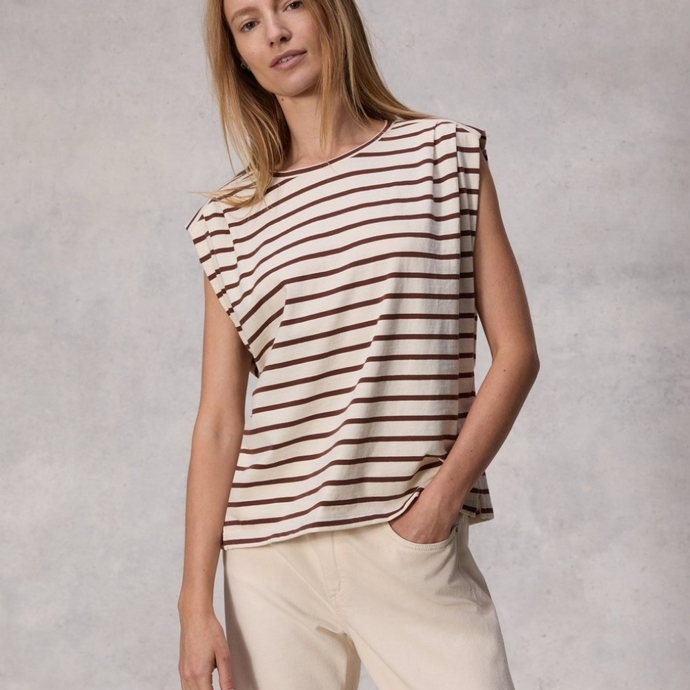 Rag And Bone Brown Mica Cream Striped Muscle Tee S